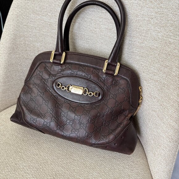 Vintag Gucci Guccisima “Sookie” Leather Bag In Dark Rich Brown - Picture 1 of 8